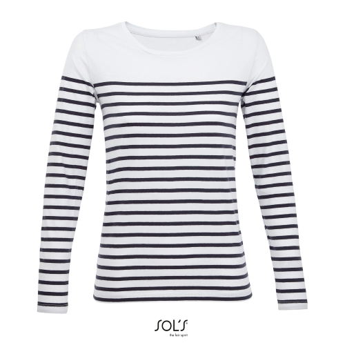 Camiseta de mujer manga larga blanca con rayas marino Marine Women - Sol's